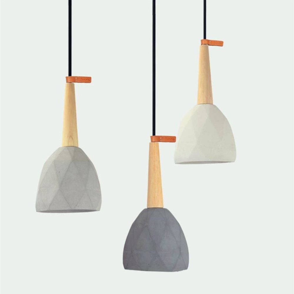 💡 Geometric Diamond Pendant Light 💎 Concrete & Wood Modern Lamp